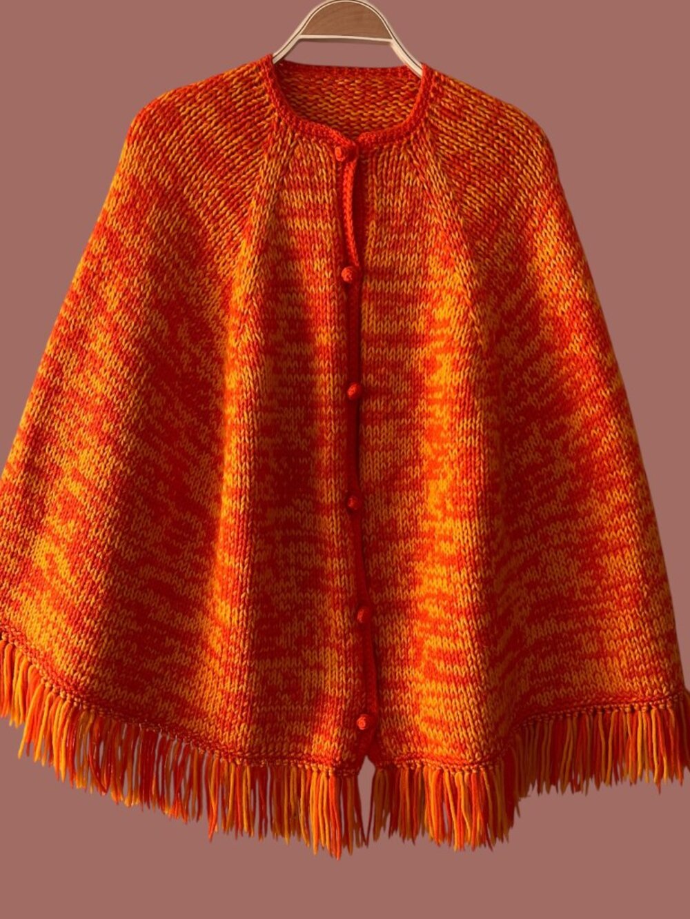 Vintage 70s Space Dye Shawl with Fringe